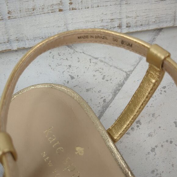 KATE SPADE Gold Metallic Stacey Flat Sandals Rhinestone Strappy Size 8.5 M - Picture 14 of 15